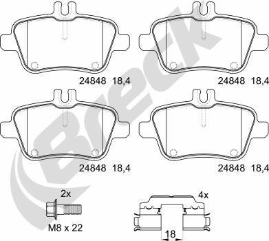 Breck 24848 00 704 10 - Kit pastiglie freno, Freno a disco autozon.pro