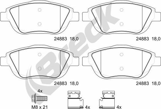 Breck 24883 00 702 00 - Kit pastiglie freno, Freno a disco autozon.pro