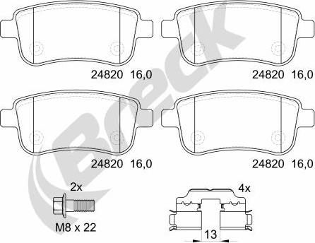 Breck 24820 00 704 00 - Kit pastiglie freno, Freno a disco autozon.pro