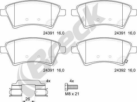 Breck 24391 00 701 00 - Kit pastiglie freno, Freno a disco autozon.pro