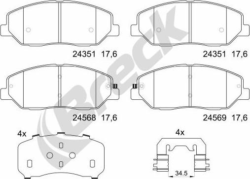 Breck 24351 00 701 00 - Kit pastiglie freno, Freno a disco autozon.pro