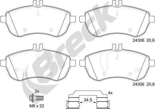 Breck 24306 00 701 00 - Kit pastiglie freno, Freno a disco autozon.pro