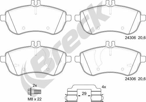 Breck 24306 00 701 10 - Kit pastiglie freno, Freno a disco autozon.pro