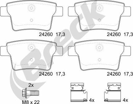 Breck 24260 00 704 00 - Kit pastiglie freno, Freno a disco autozon.pro