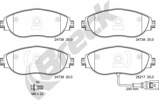 Breck 24738 00 551 00 - Kit pastiglie freno, Freno a disco autozon.pro