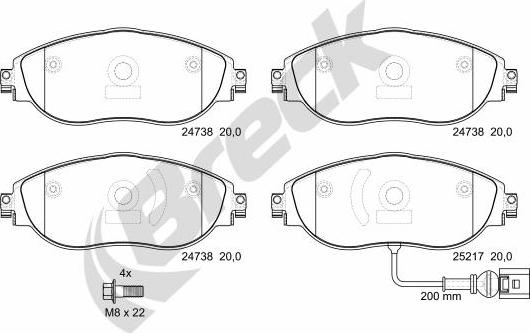 Breck 24738 00 551 10 - Kit pastiglie freno, Freno a disco autozon.pro