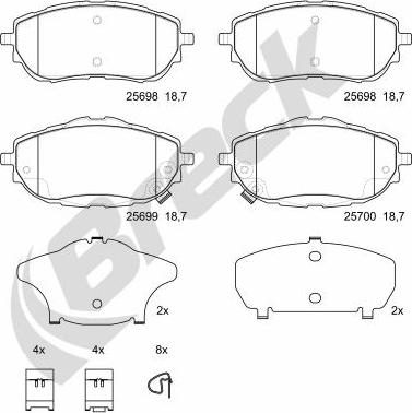 Breck 25698 00 701 00 - Kit pastiglie freno, Freno a disco autozon.pro