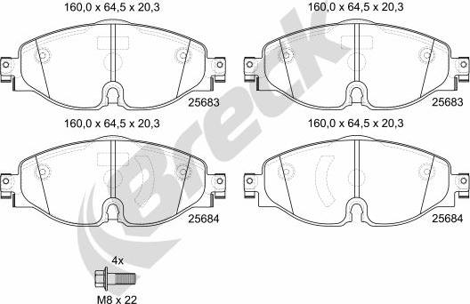 Breck 25683 00 701 10 - Kit pastiglie freno, Freno a disco autozon.pro