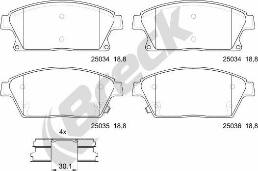 Breck 25034 00 701 10 - Kit pastiglie freno, Freno a disco autozon.pro