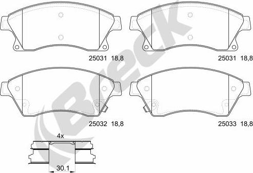 Breck 25031 00 701 00 - Kit pastiglie freno, Freno a disco autozon.pro