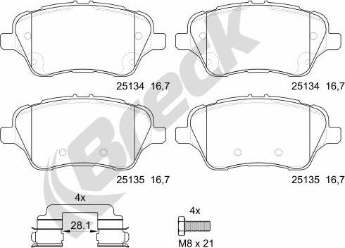 Breck 25134 00 701 00 - Kit pastiglie freno, Freno a disco autozon.pro