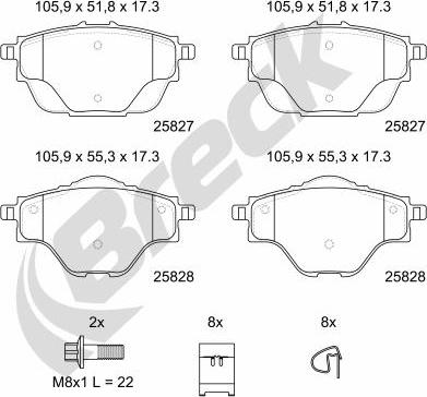 Breck 25827 00 704 00 - Kit pastiglie freno, Freno a disco autozon.pro