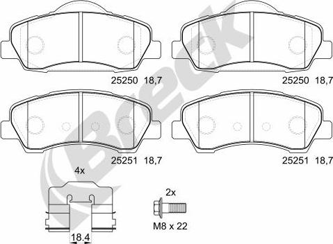 Breck 25250 00 701 00 - Kit pastiglie freno, Freno a disco autozon.pro