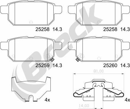 Breck 25258 00 704 00 - Kit pastiglie freno, Freno a disco autozon.pro