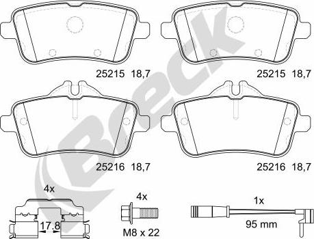 Breck 25215 00 554 10 - Kit pastiglie freno, Freno a disco autozon.pro