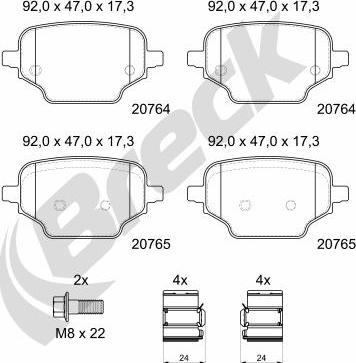 Breck 20764 00 704 00 - Kit pastiglie freno, Freno a disco autozon.pro