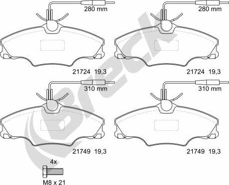 Breck 21724 00 701 10 - Kit pastiglie freno, Freno a disco autozon.pro