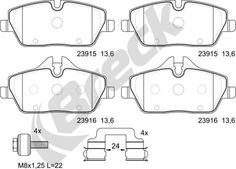 Breck 23915 00 651 00 - Kit pastiglie freno, Freno a disco autozon.pro