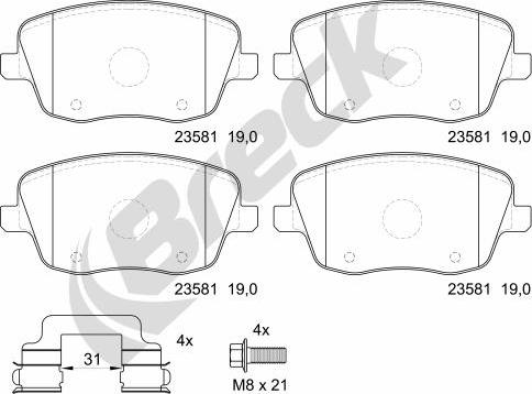 Breck 23581 00 702 00 - Kit pastiglie freno, Freno a disco autozon.pro