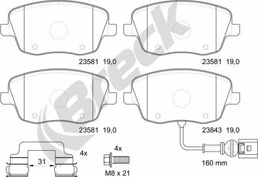 Breck 23581 00 702 10 - Kit pastiglie freno, Freno a disco autozon.pro