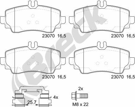 Breck 23070 00 701 20 - Kit pastiglie freno, Freno a disco autozon.pro