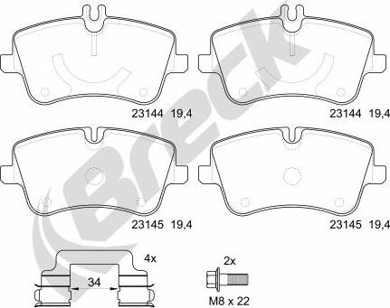 Breck 23144 00 701 30 - Kit pastiglie freno, Freno a disco autozon.pro