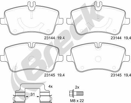 Breck 23144 00 701 20 - Kit pastiglie freno, Freno a disco autozon.pro