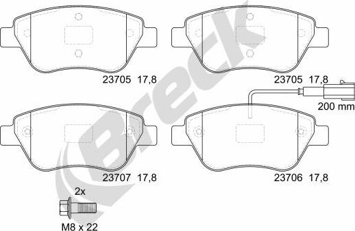 Breck 23705 00 701 10 - Kit pastiglie freno, Freno a disco autozon.pro