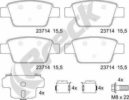 Breck 23714 00 704 00 - Kit pastiglie freno, Freno a disco autozon.pro