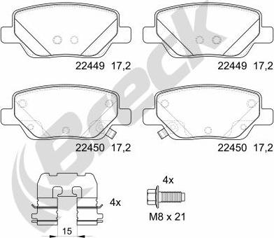 Breck 22449 00 704 00 - Kit pastiglie freno, Freno a disco autozon.pro