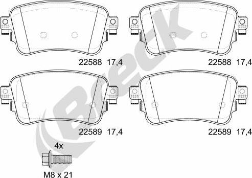 Breck 22588 00 703 00 - Kit pastiglie freno, Freno a disco autozon.pro