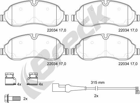 Breck 22034 00 703 00 - Kit pastiglie freno, Freno a disco autozon.pro