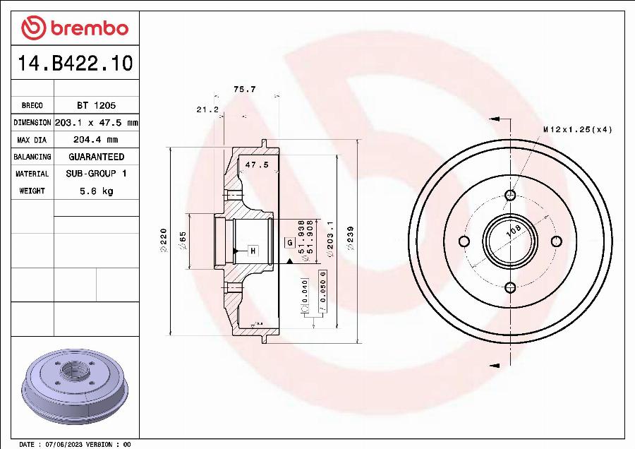 Breco BT 1205 - Tamburo freno autozon.pro