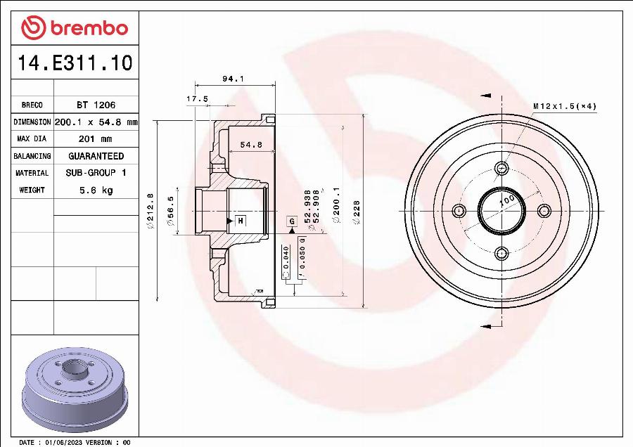 Breco BT 1206 - Tamburo freno autozon.pro