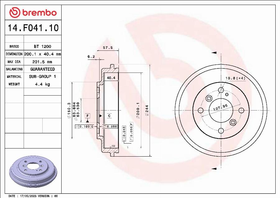 Breco BT 1200 - Tamburo freno autozon.pro