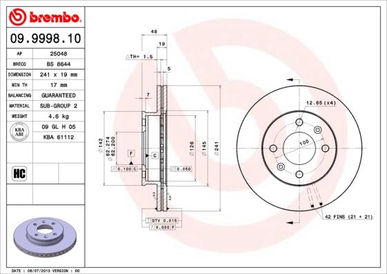 Brembo 09.9998.10 - Discofreno autozon.pro