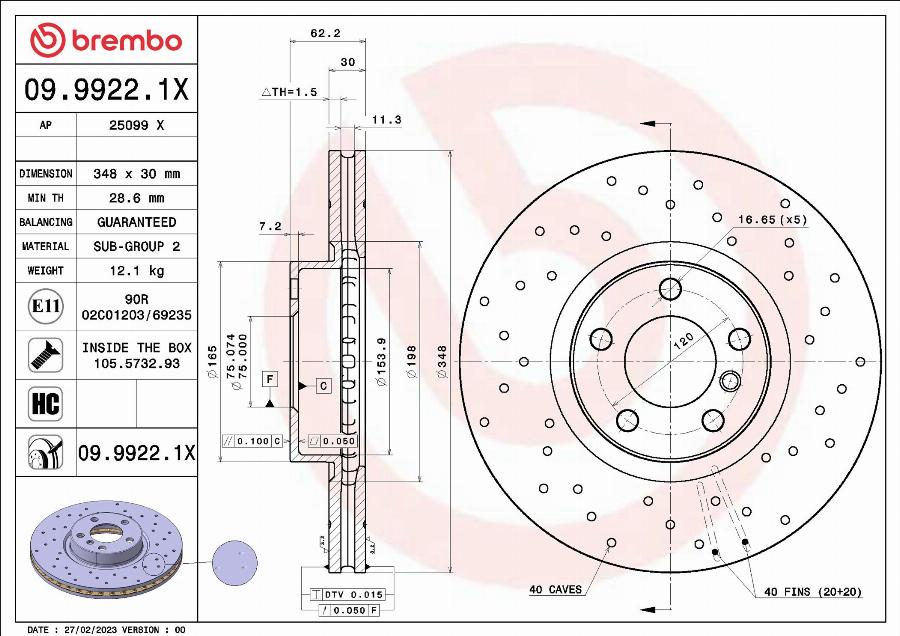 Brembo 09.9922.1X - Discofreno autozon.pro