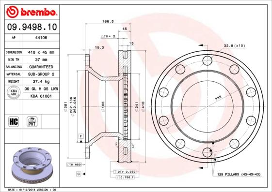 Brembo 09.9498.10 - Discofreno autozon.pro