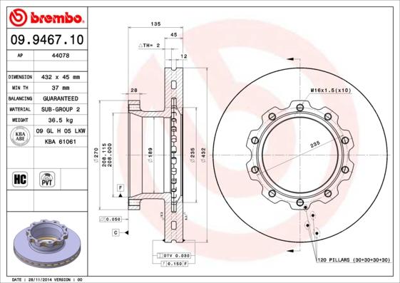 Brembo 09.9467.10 - Discofreno autozon.pro