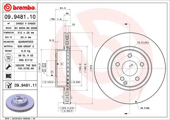 Brembo 09.9481.10 - Discofreno autozon.pro