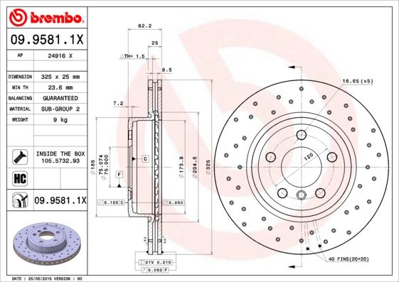 Brembo 09.9581.1X - Discofreno autozon.pro