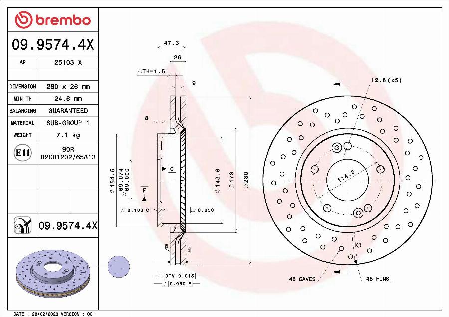 Brembo 09.9574.4X - Discofreno autozon.pro