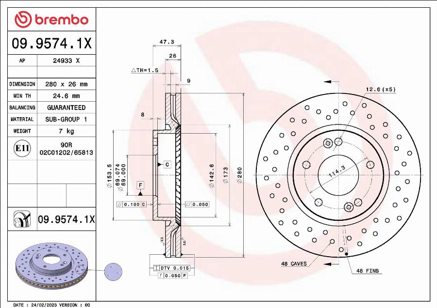 Brembo 09.9574.1X - Discofreno autozon.pro