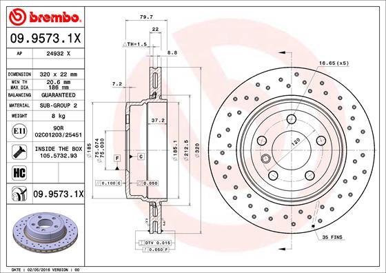 Brembo 09.9573.1X - Discofreno autozon.pro