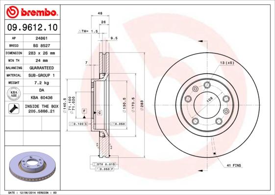 Brembo 09.9612.10 - Discofreno autozon.pro