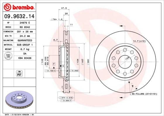 Brembo 09.9632.14 - Discofreno autozon.pro