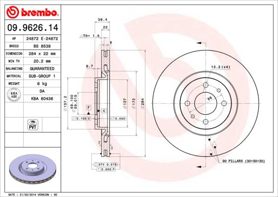 Brembo 09.9626.14 - Discofreno autozon.pro