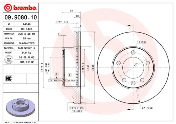 Brembo 09.9080.10 - Discofreno autozon.pro