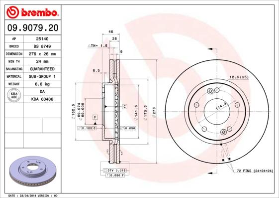 Brembo 09.9079.20 - Discofreno autozon.pro