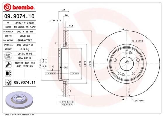 Brembo 09.9074.10 - Discofreno autozon.pro